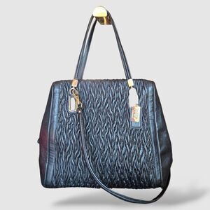 Coach 25984 Madison Black Gathered Twist Leather Bag Goldtone Hardware
